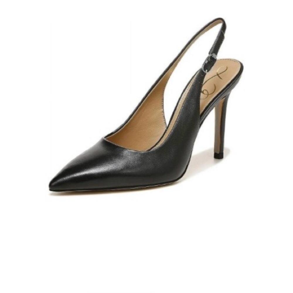 Hazel Sling, Black Pointed Toe Stiletto, Leather.